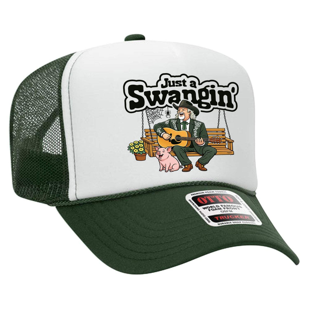 Just A Swangin' Foam Trucker Hat - Dark Green / White