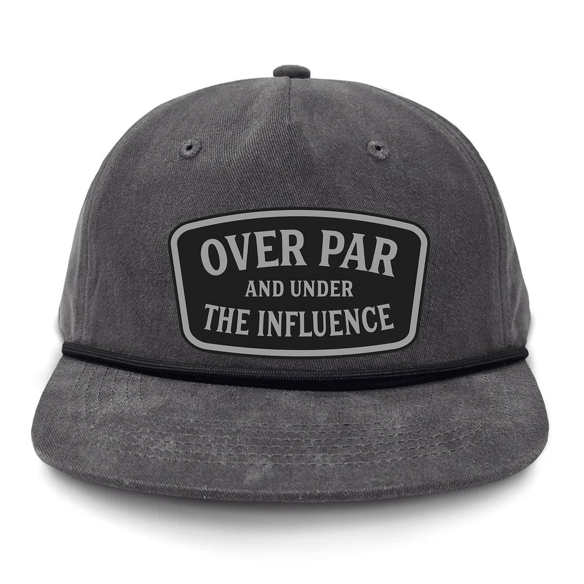 Over Par And Under The Influence Flat Bill Rope Leather Patch Hat