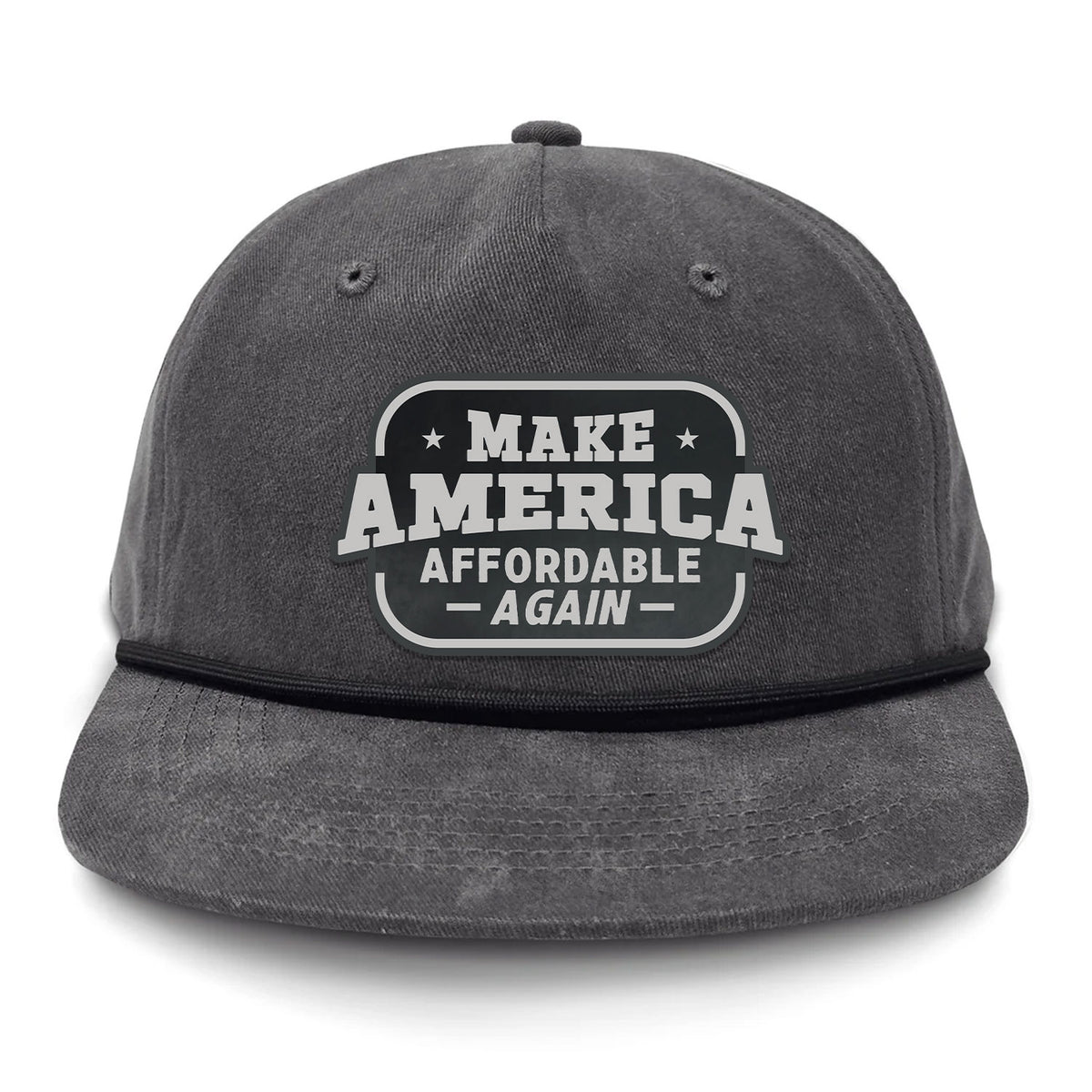 Make America Affordable Again Flat Bill Rope Leather Patch Hat - Gunmetal