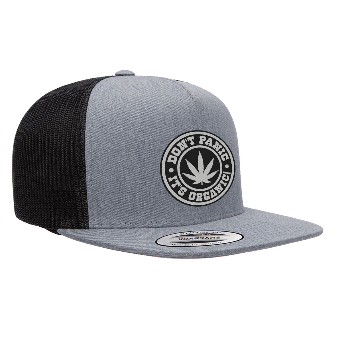 Don't Panic It's Orgnic Flat Bill Leather Patch Hat