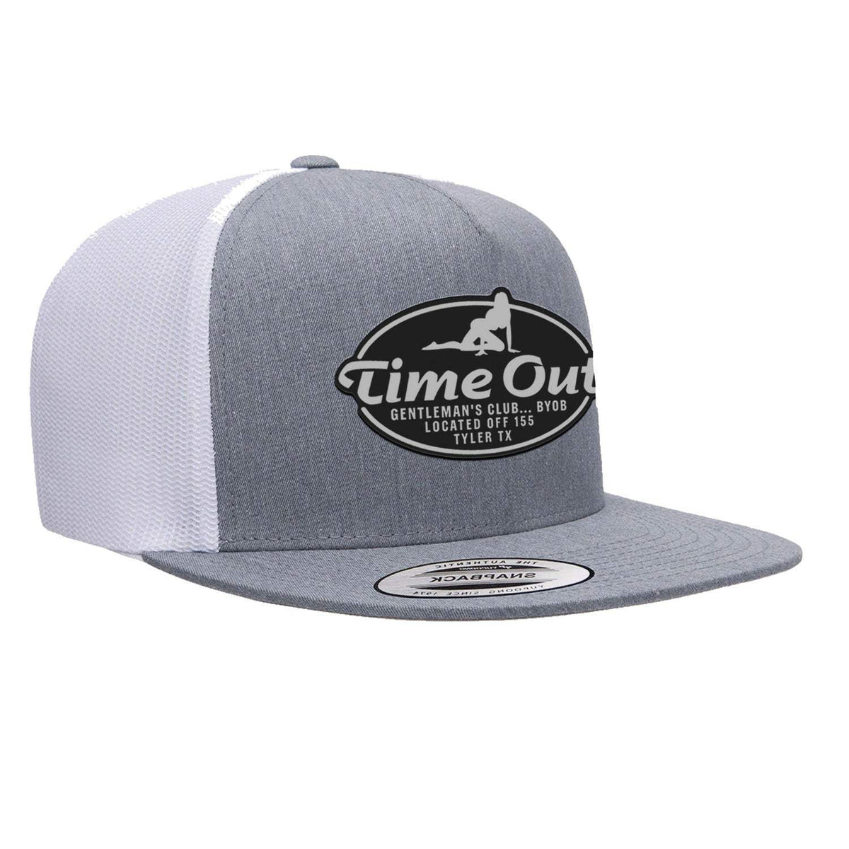 Time Out Gentleman's Club Flat Bill Trucker Hat - Heather White