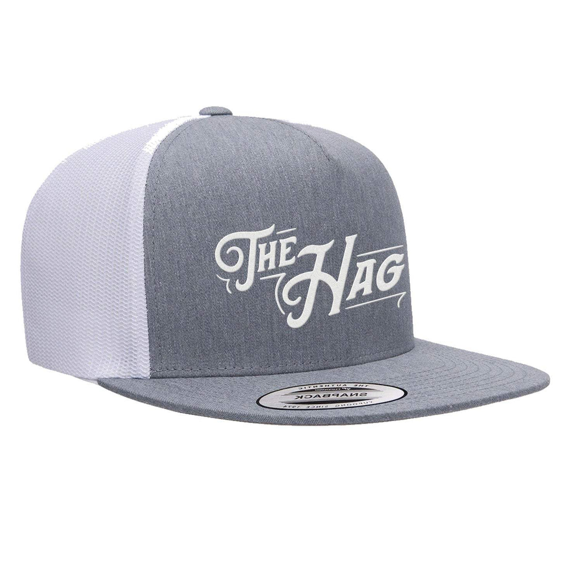 The Hag Embroidered Flat Bill Hat - Heather / White