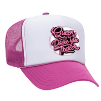 Queen Of His Double Wide Foam Trucker Hat - Hot Pink / White