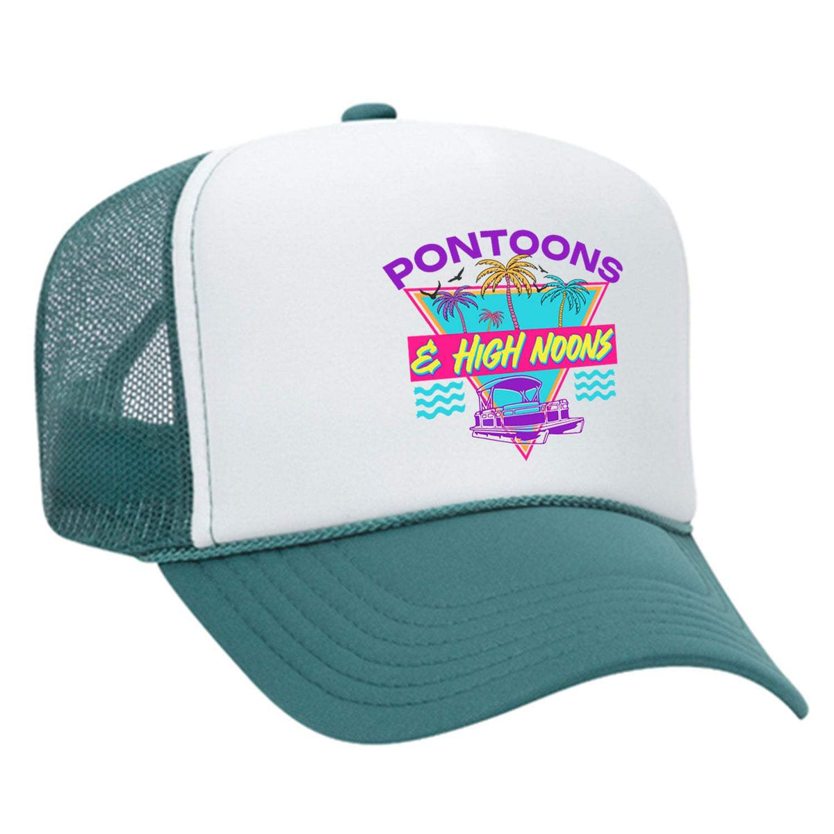 Pontoons and High Noons Foam Trucker Hat - Jade / White
