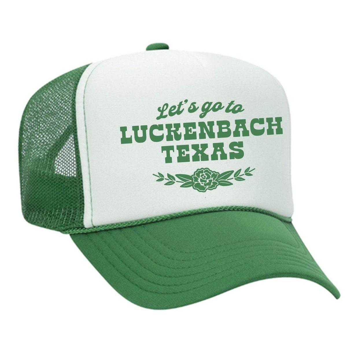 Let's Go To Luckenbach Texas Foam Trucker Hat - Kelly Green / White