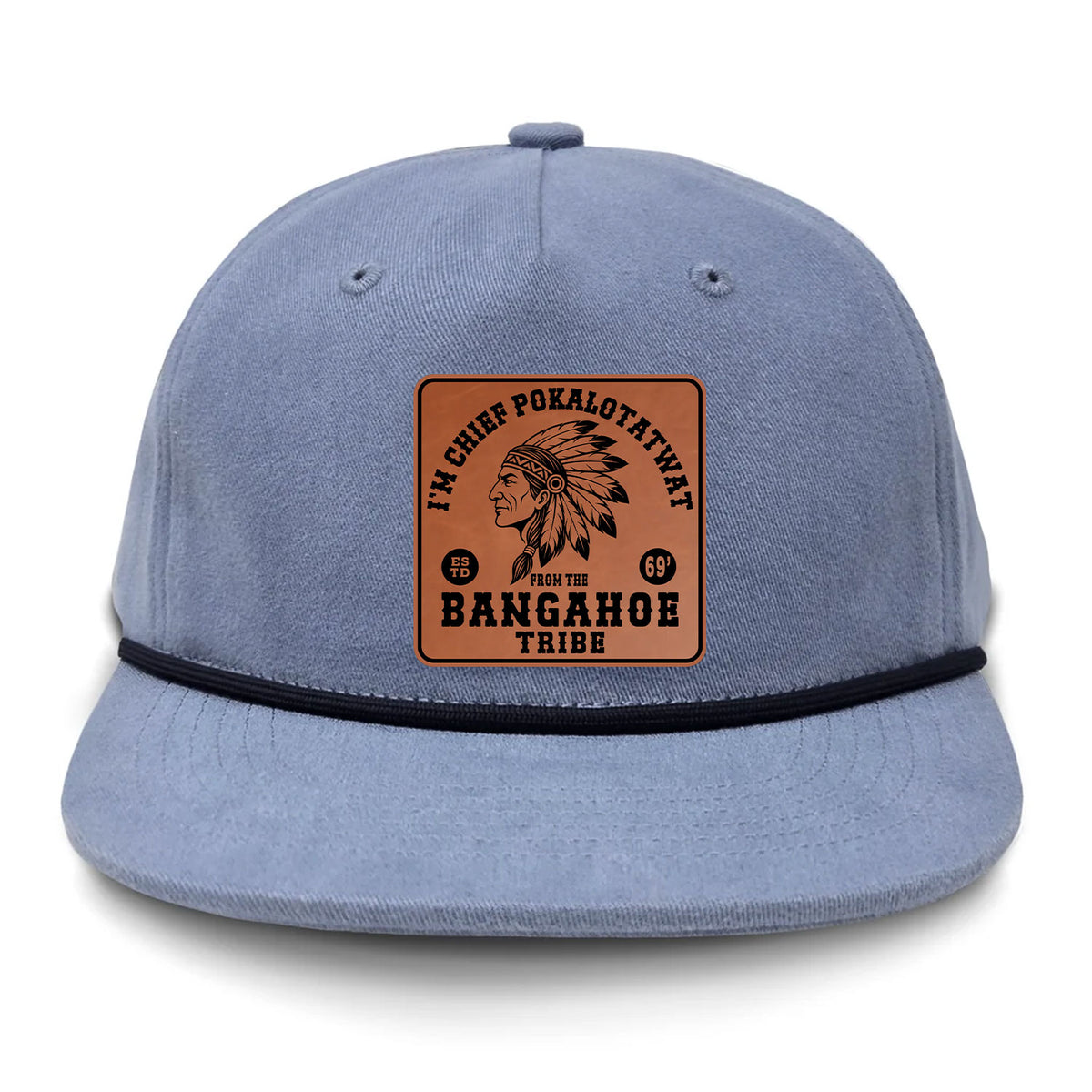 Chief Pokalotatwat Flat Bill Rope Leather Patch Hat