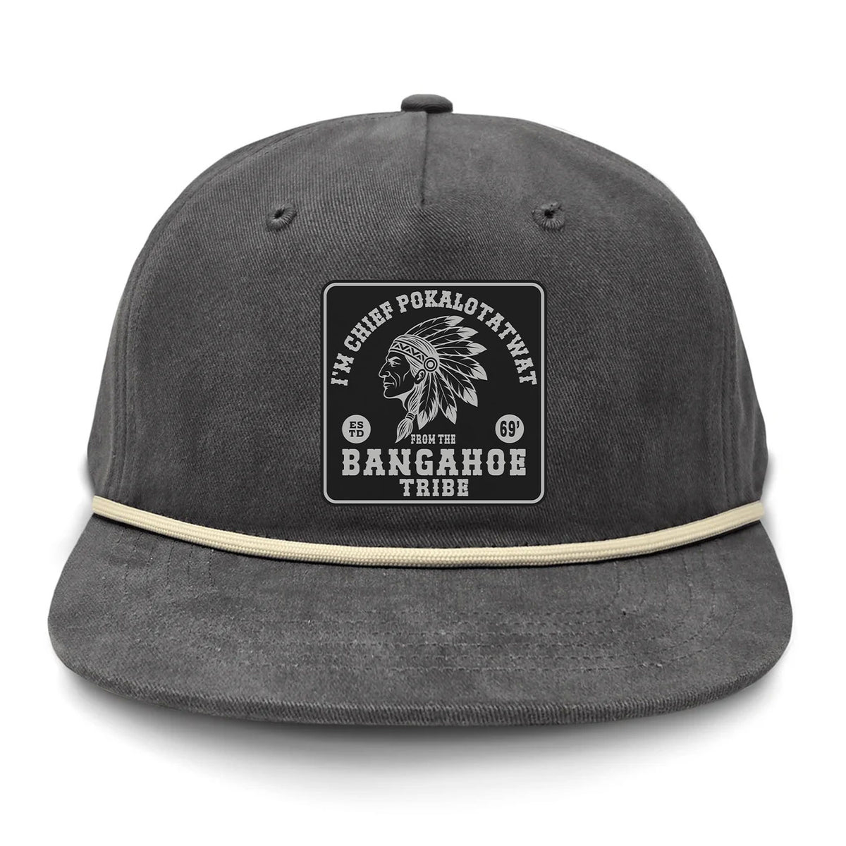 Chief Pokalotatwat Flat Bill Rope Leather Patch Hat