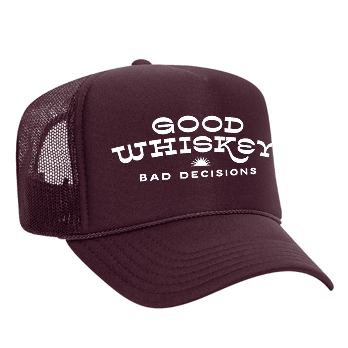 Good Whiskey Bad Decisions Foam Trucker Hat - Maroon