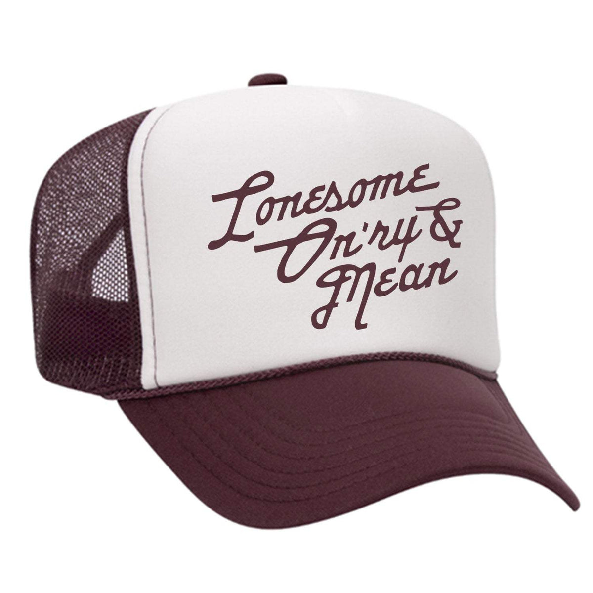 Lonesome, On'ry & Mean Foam Trucker Hat - Maroon / White