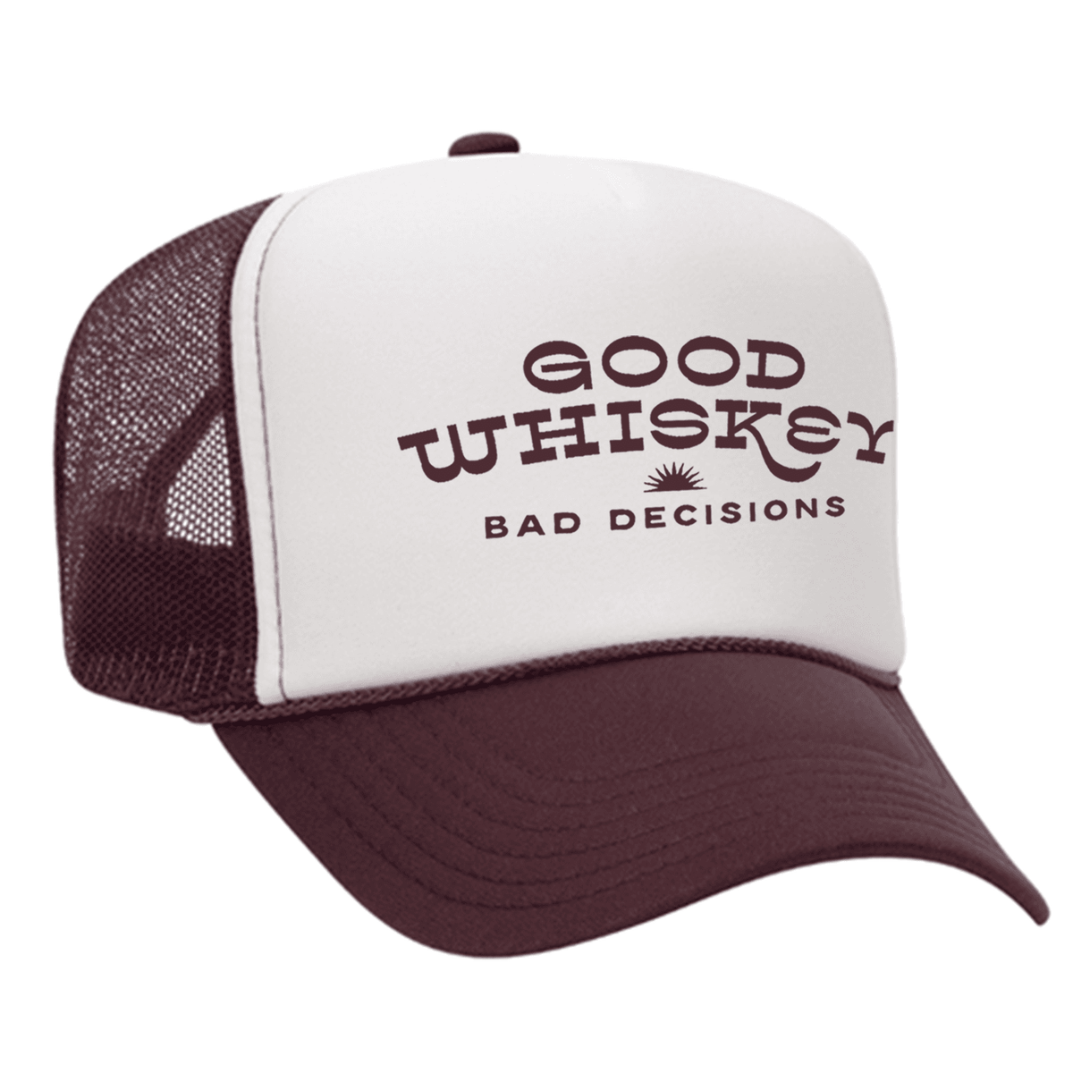 Good Whiskey Bad Decisions Foam Trucker Hat - Maroon / White