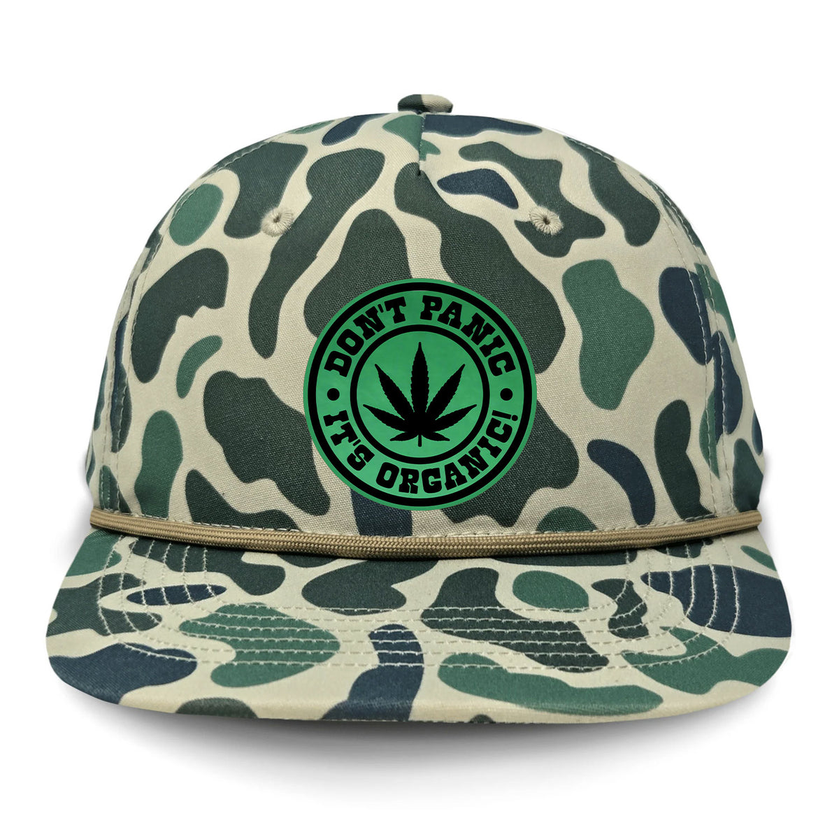 Don't Panic It's Organic Flat Bill Rope Leather Patch Hat