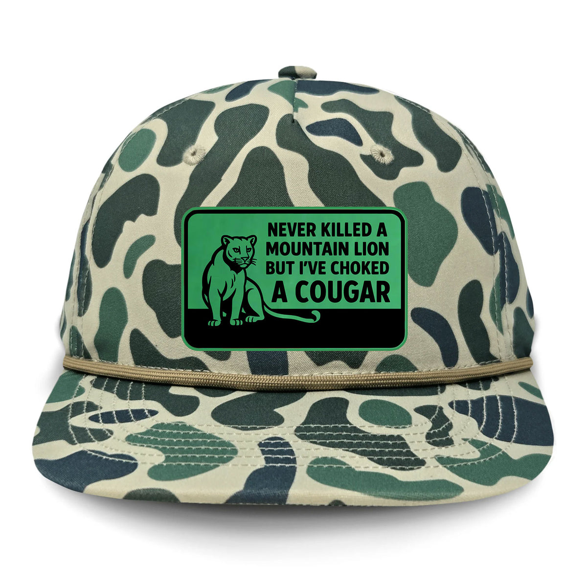 Choked A Cougar Flat Bill Rope Leather Patch Hat