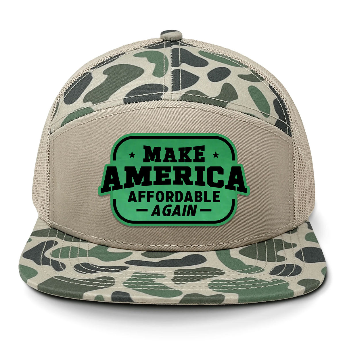 Make America Affordable Again 7 Panel Camo Hat - Marsh