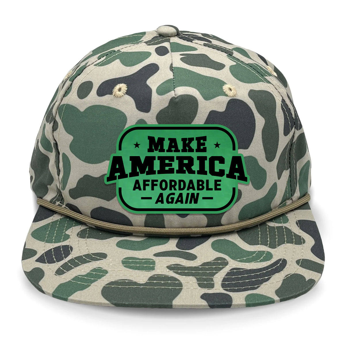 Make America Affordable Again Flat Bill Rope Leather Patch Hat - Marsh