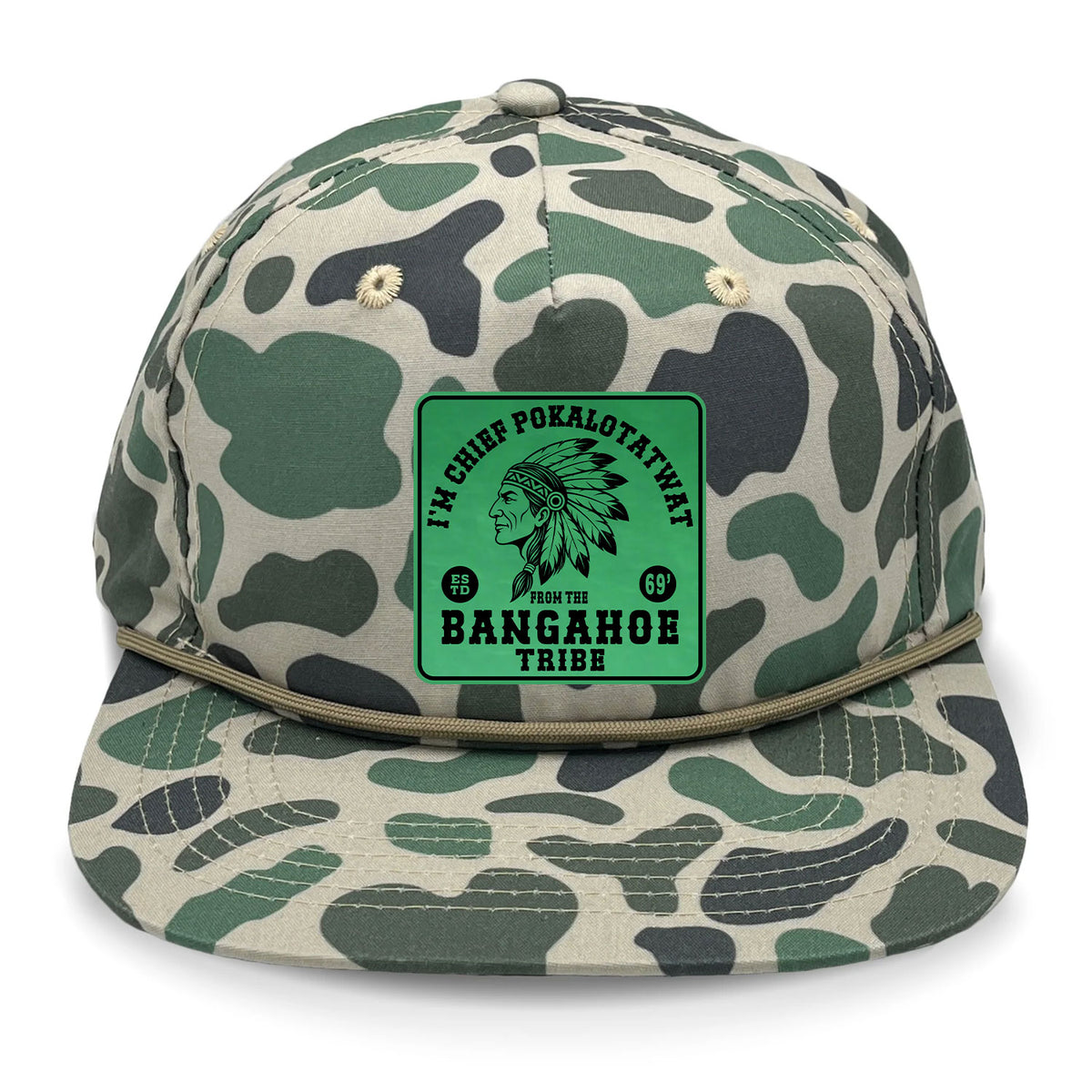 Chief Pokalotatwat Flat Bill Rope Leather Patch Hat