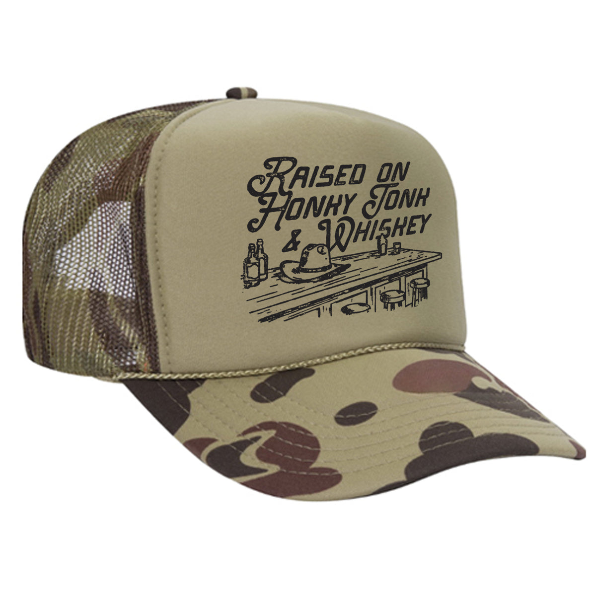 Raised On Honky Tonk & Whiskey Foam Trucker Hat
