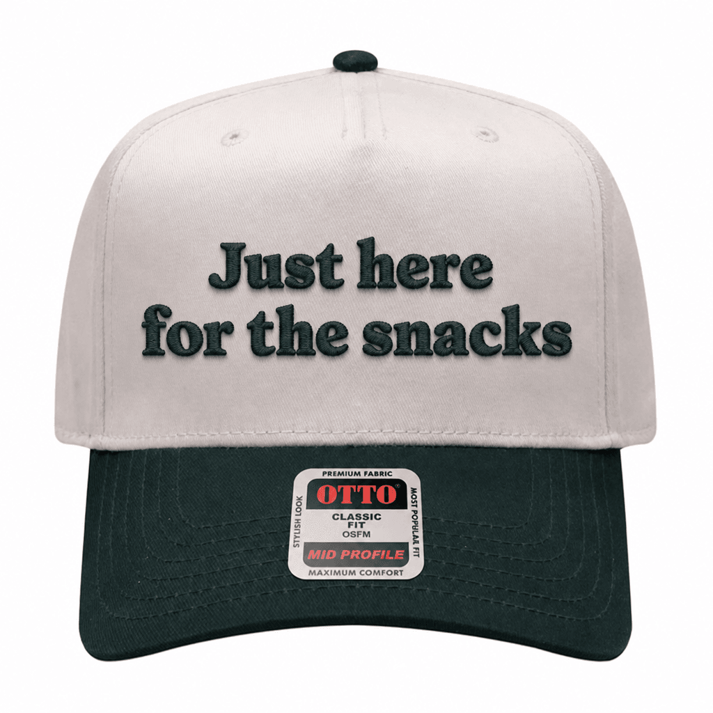 Just Here For The Snacks Embroidered Hat - Natural / Green