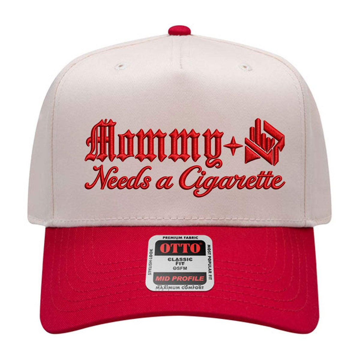 Mommy Needs A Cig Embroidered Hat - Natural / Red