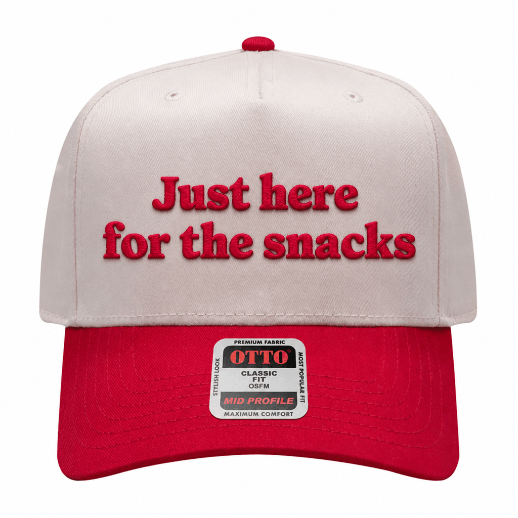 Just Here For The Snacks Embroidered Hat - Natural / Red