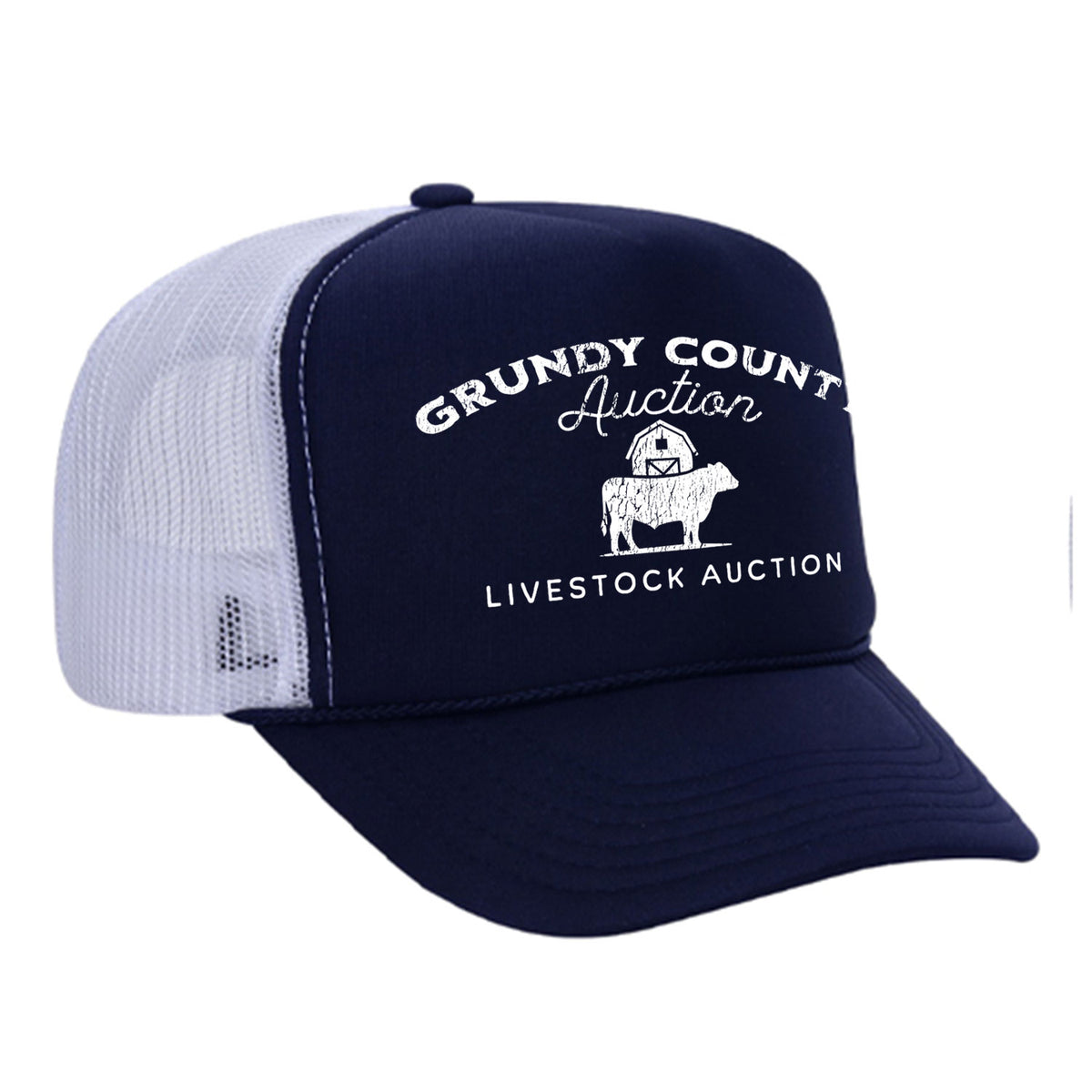 Grundy County Auction Foam Trucker Hat Navy/White-Sale