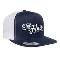 The Hag Embroidered Flat Bill Hat - Navy / White