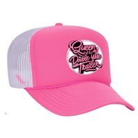 Queen Of His Double Wide Foam Trucker Hat - Neon Pink / White