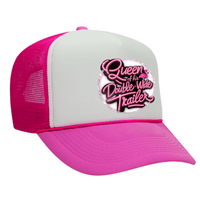 Queen Of His Double Wide Foam Trucker Hat - Neon Pink / White