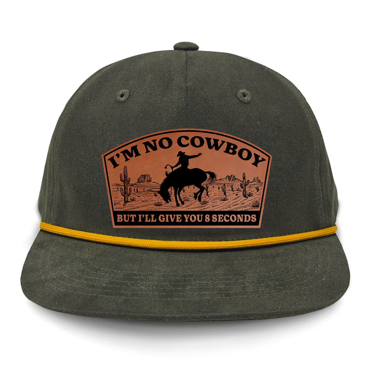 I'm NoCowboy Flat Bill Rope Leather Patch Hat