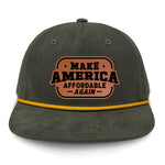 Make America Affordable Again Flat Bill Rope Leather Patch Hat - Olive