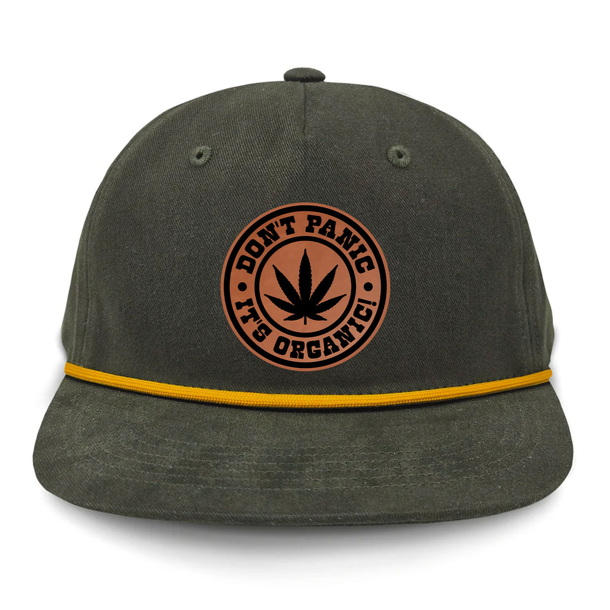 Don't Panic It's Organic Flat Bill Rope Leather Patch Hat