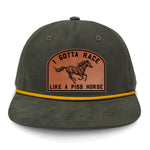 I Gotta Race Like A Piss Horse Flat Bill Rope Leather Patch Hat