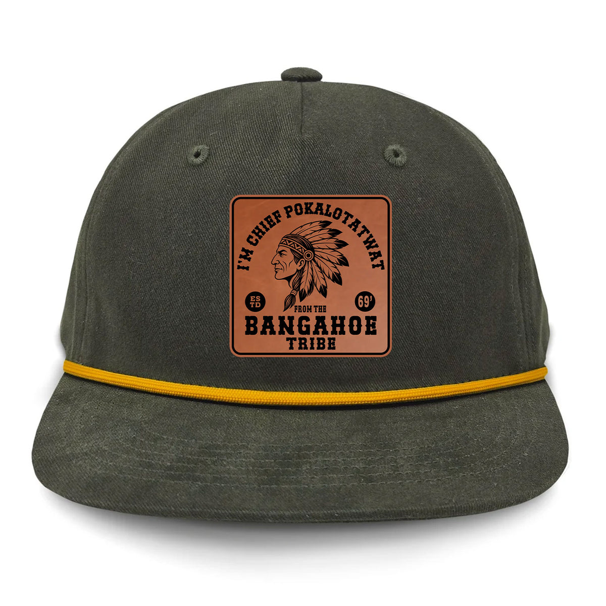 Chief Pokalotatwat Flat Bill Rope Leather Patch Hat