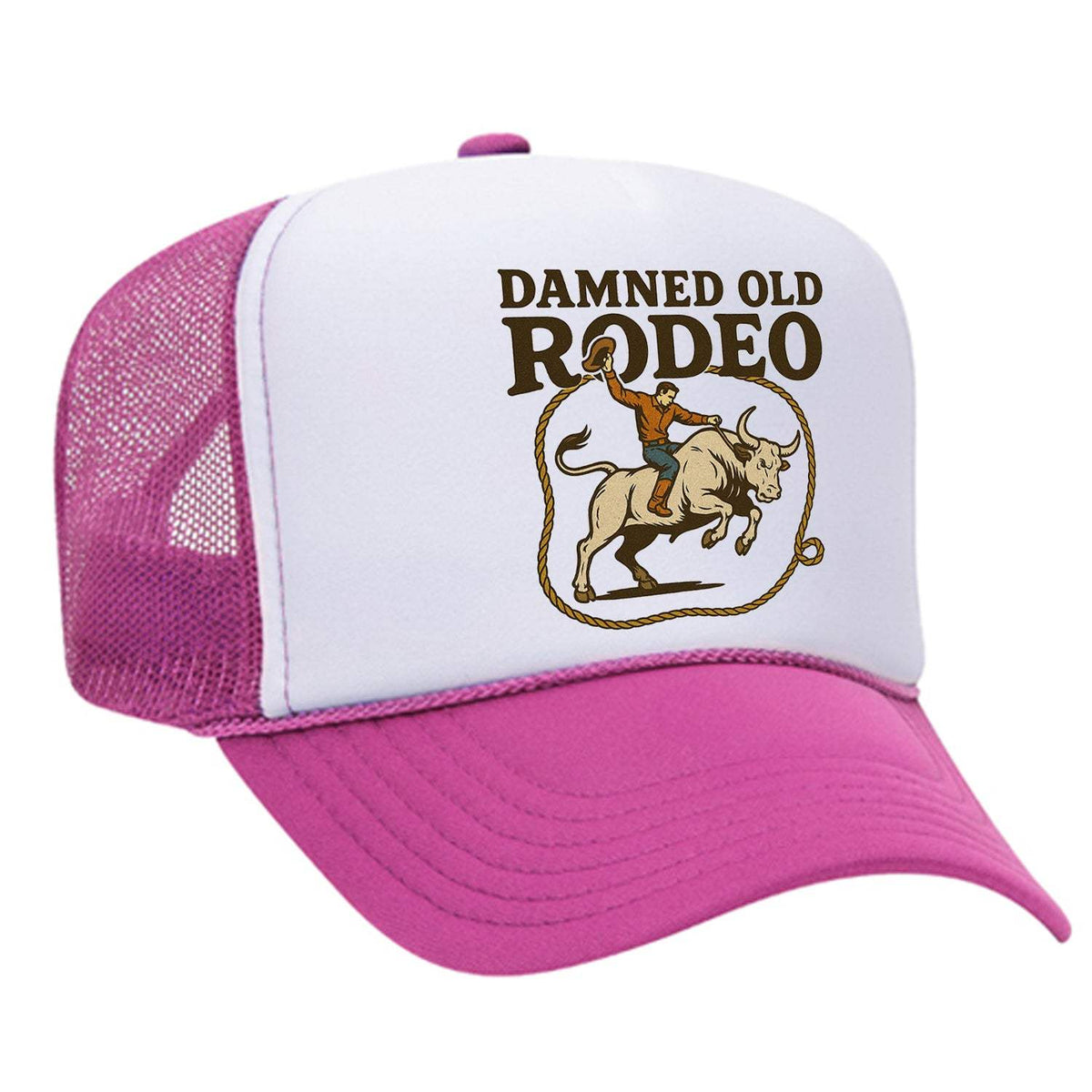 Damned Old Rodeo Foam Trucker Hat - Pink / White
