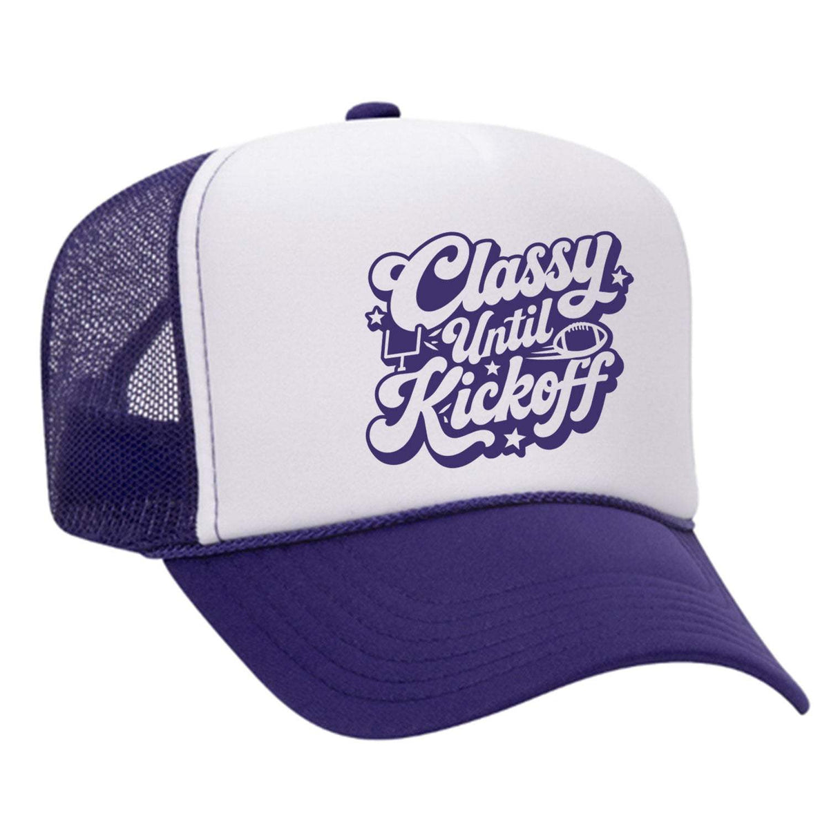 Classy Until Kickoff Foam Trucker Hat - Purple