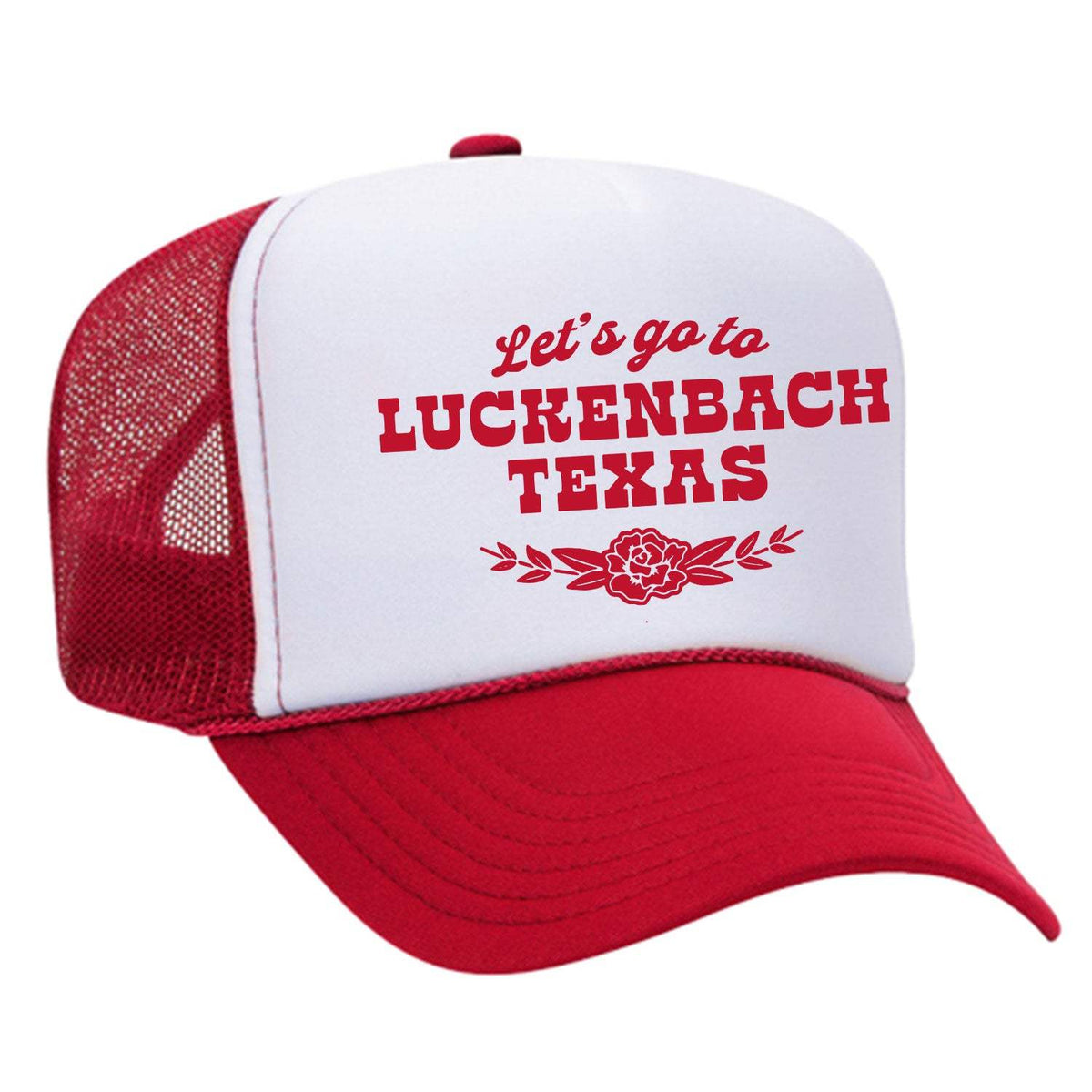 Let's Go To Luckenbach Texas Foam Trucker Hat - Red / White