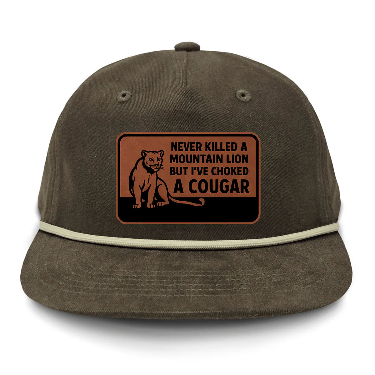 Choked A Cougar Flat Bill Rope Leather Patch Hat