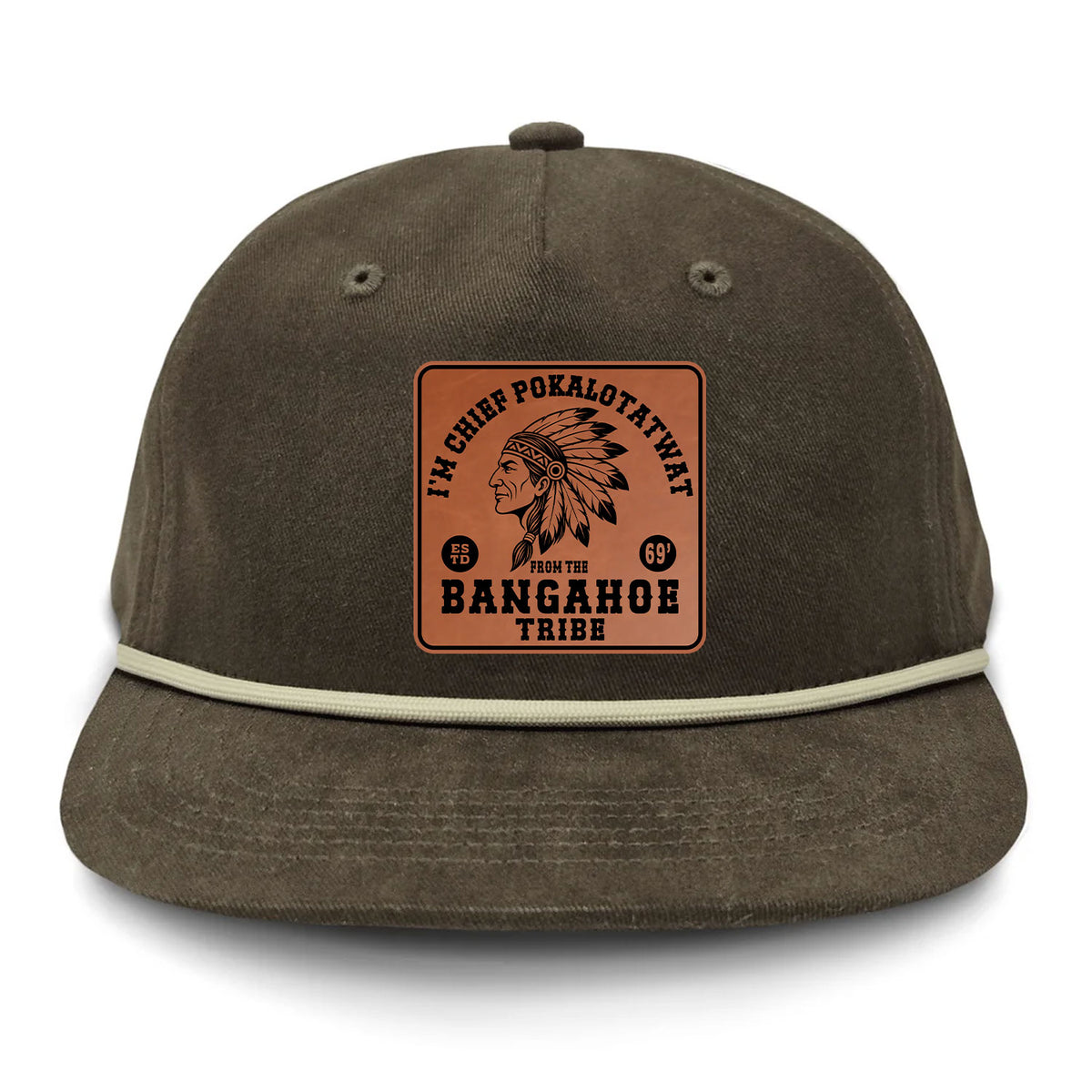 Chief Pokalotatwat Flat Bill Rope Leather Patch Hat