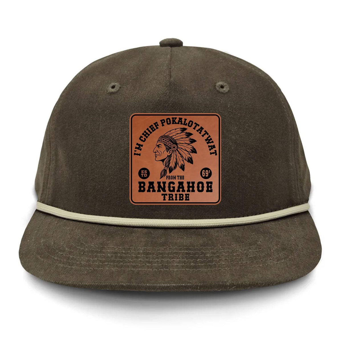 Chief Pokalotatwat Flat Bill Rope Leather Patch Hat
