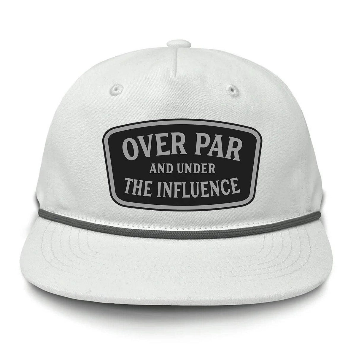 Over Par And Under The Influence Flat Bill Rope Leather Patch Hat