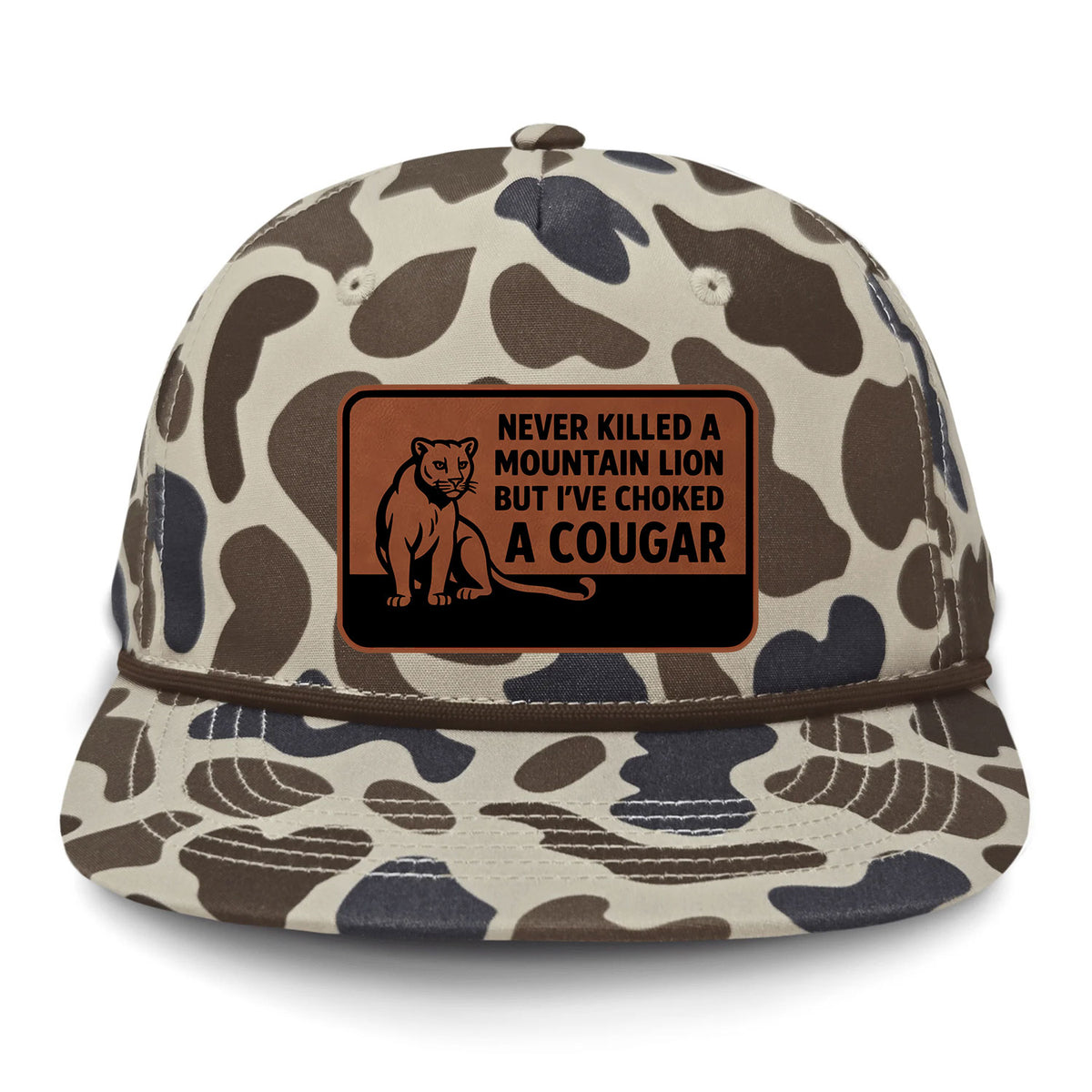 Choked A Cougar Flat Bill Rope Leather Patch Hat