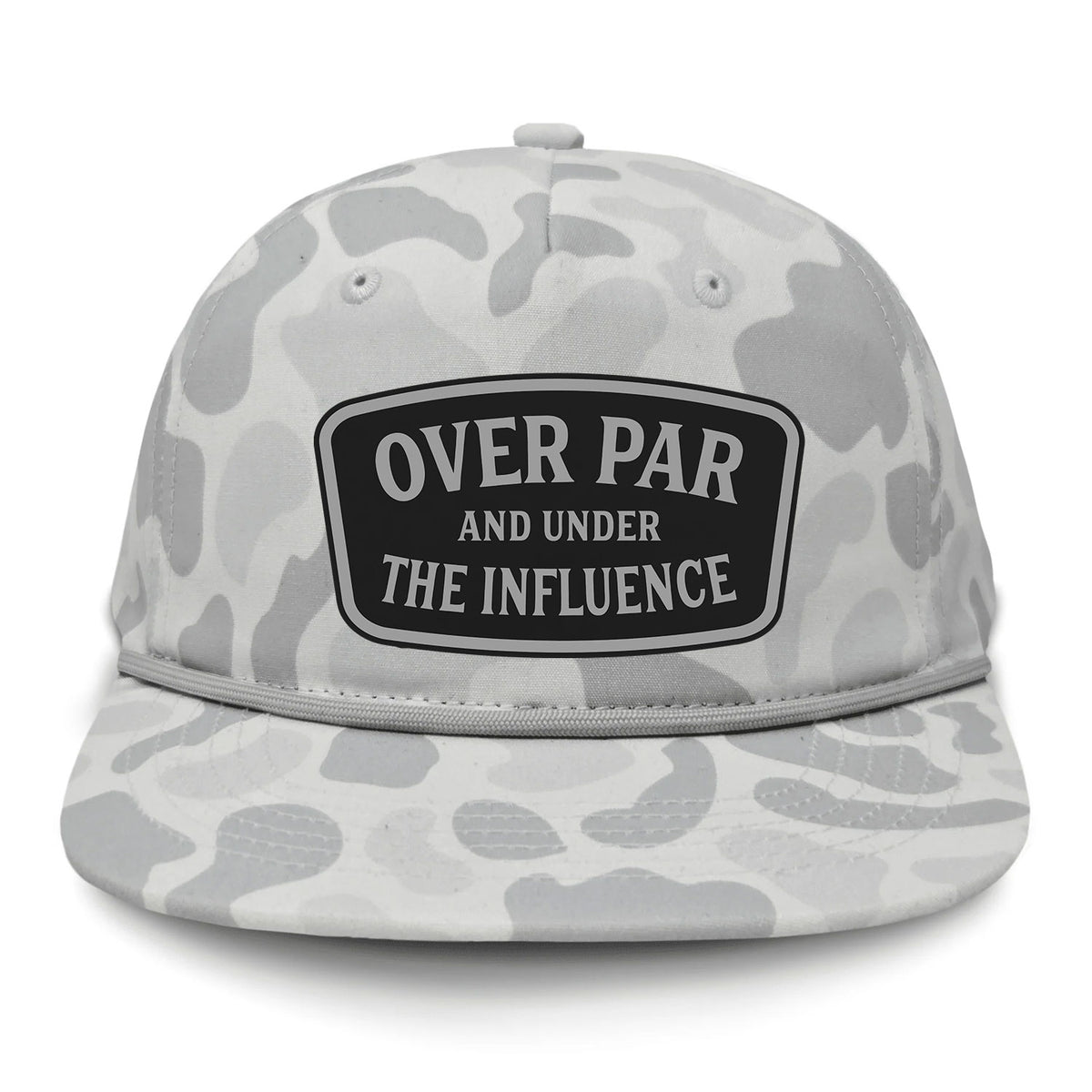 Over Par And Under The Influence Flat Bill Rope Leather Patch Hat