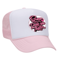 Queen Of His Double Wide Foam Trucker Hat - Soft Pink / White