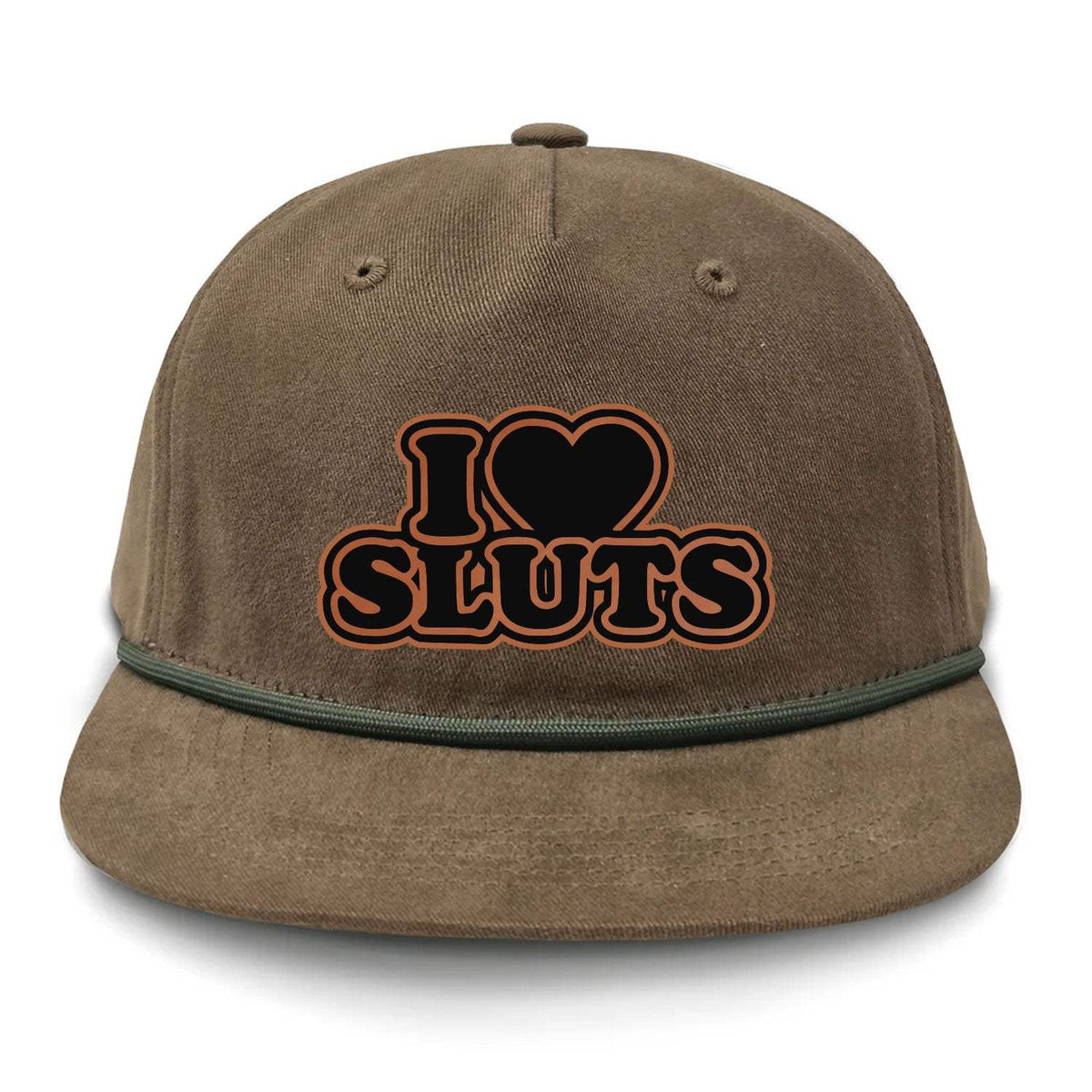 I Love Sluts Flat Bill Rope - Tobacco