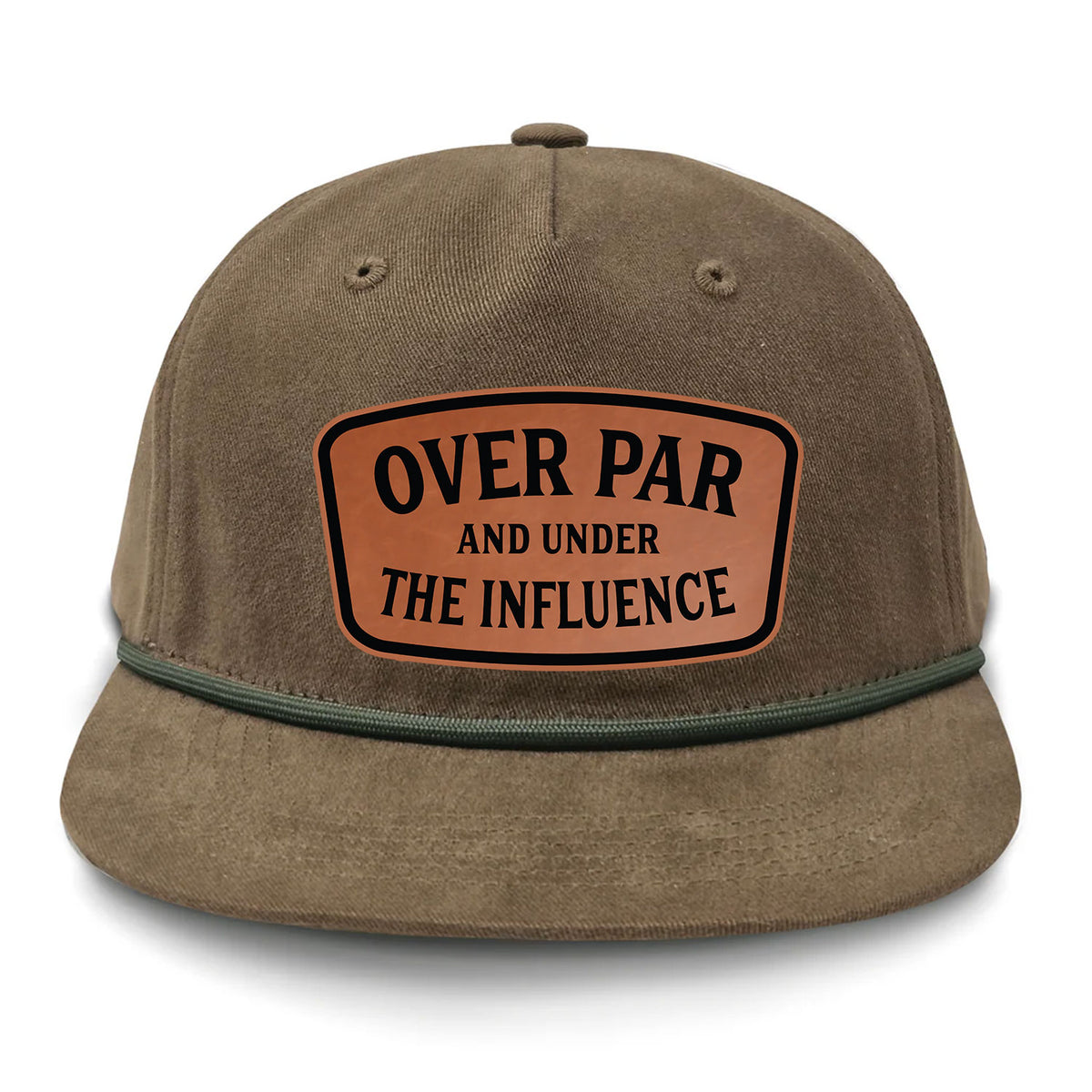 Over Par And Under The Influence Flat Bill Rope Leather Patch Hat