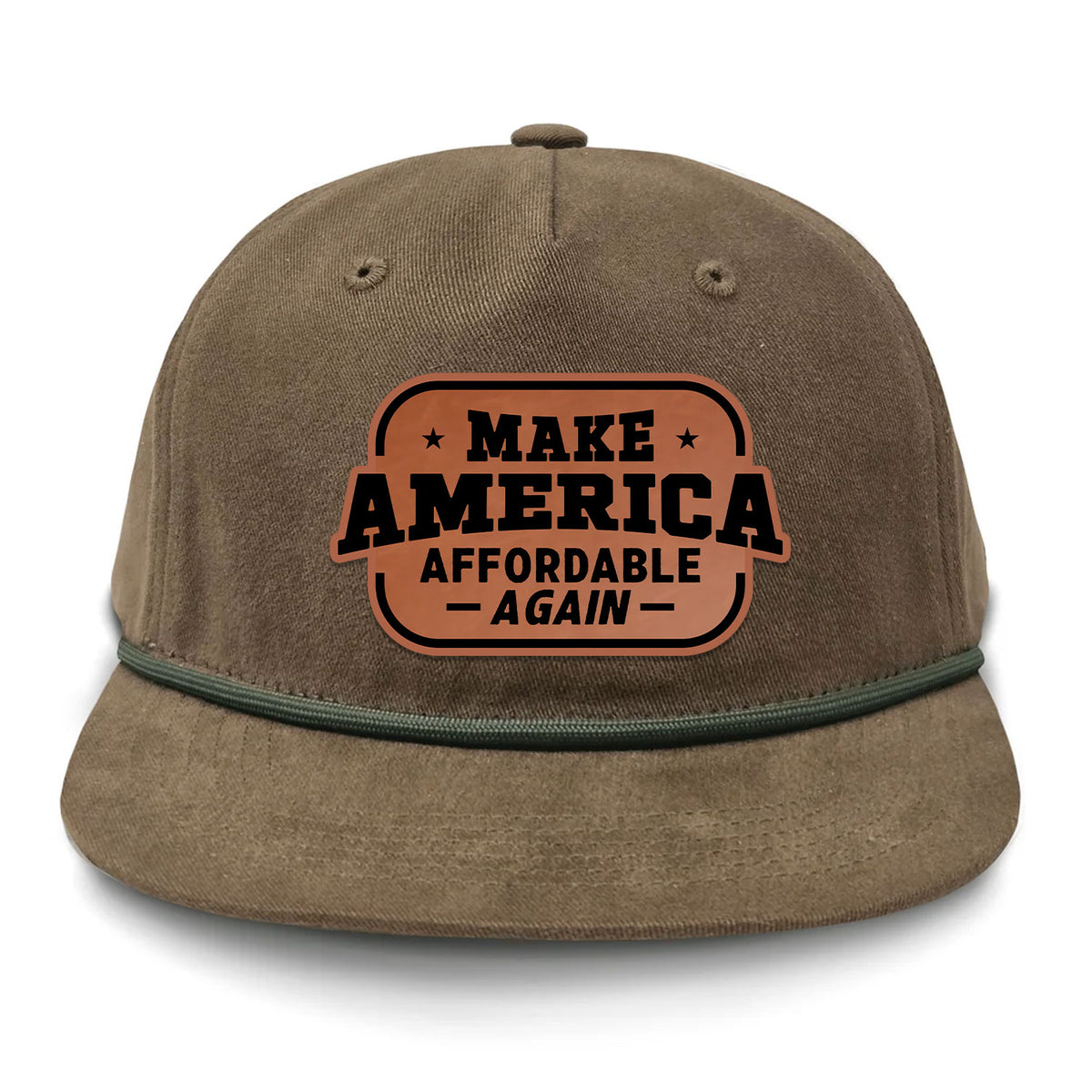 Make America Affordable Again Flat Bill Rope Leather Patch Hat - Tobacco