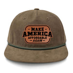 Make America Affordable Again Flat Bill Rope Leather Patch Hat - Tobacco