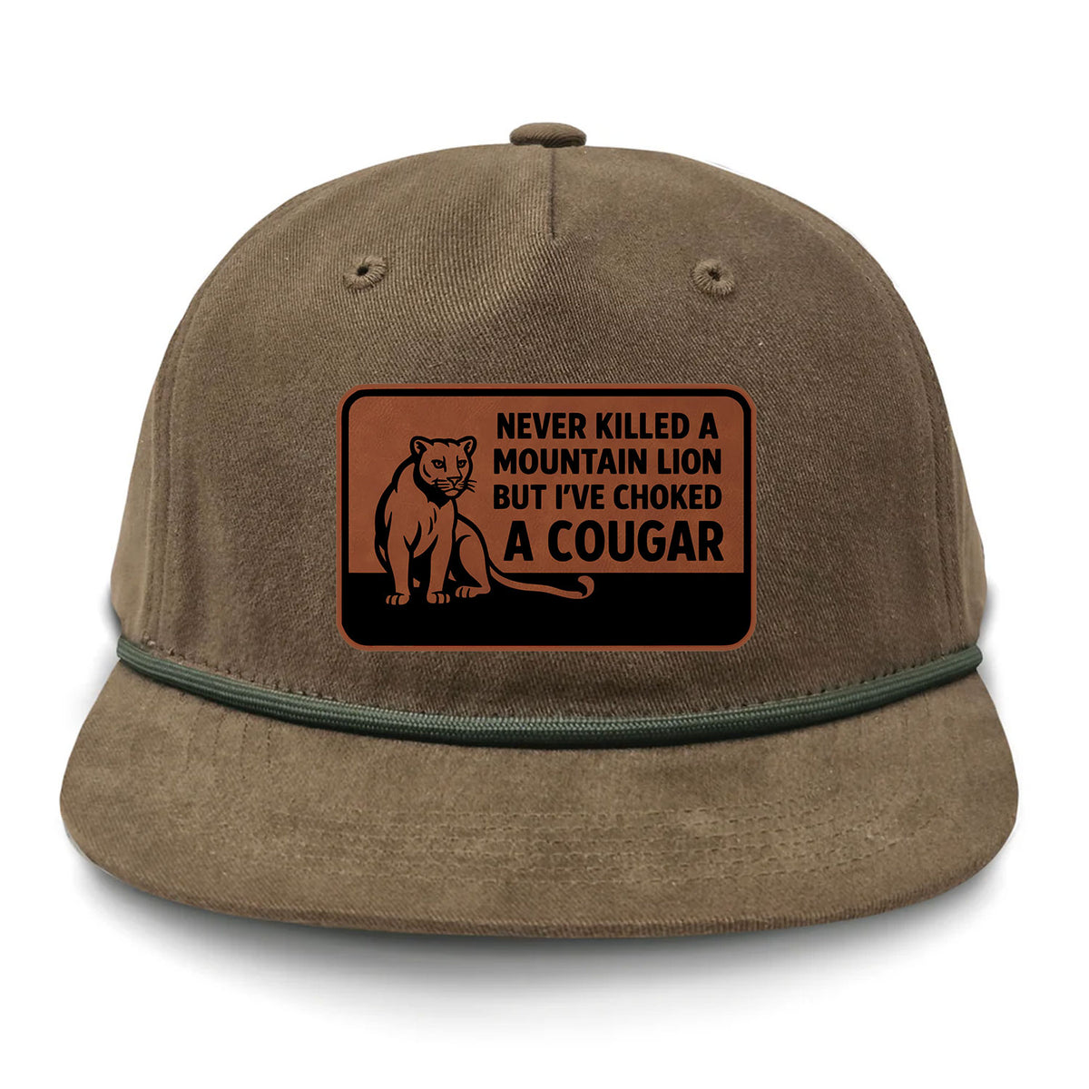 Choked A Cougar Flat Bill Rope Leather Patch Hat