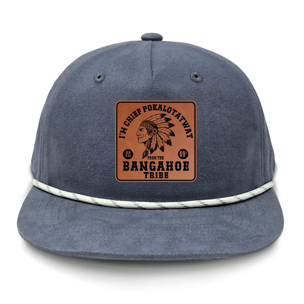 Chief Pokalotatwat Flat Bill Rope Leather Patch Hat