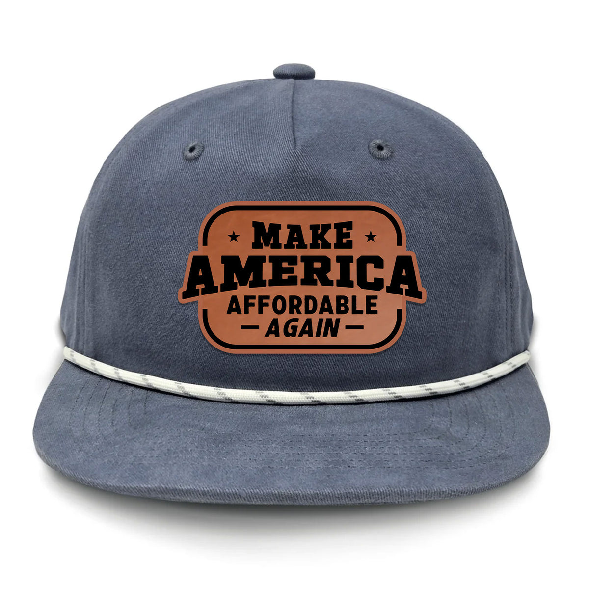 Make America Affordable Again Flat Bill Rope Leather Patch Hat - Vintage / Navy