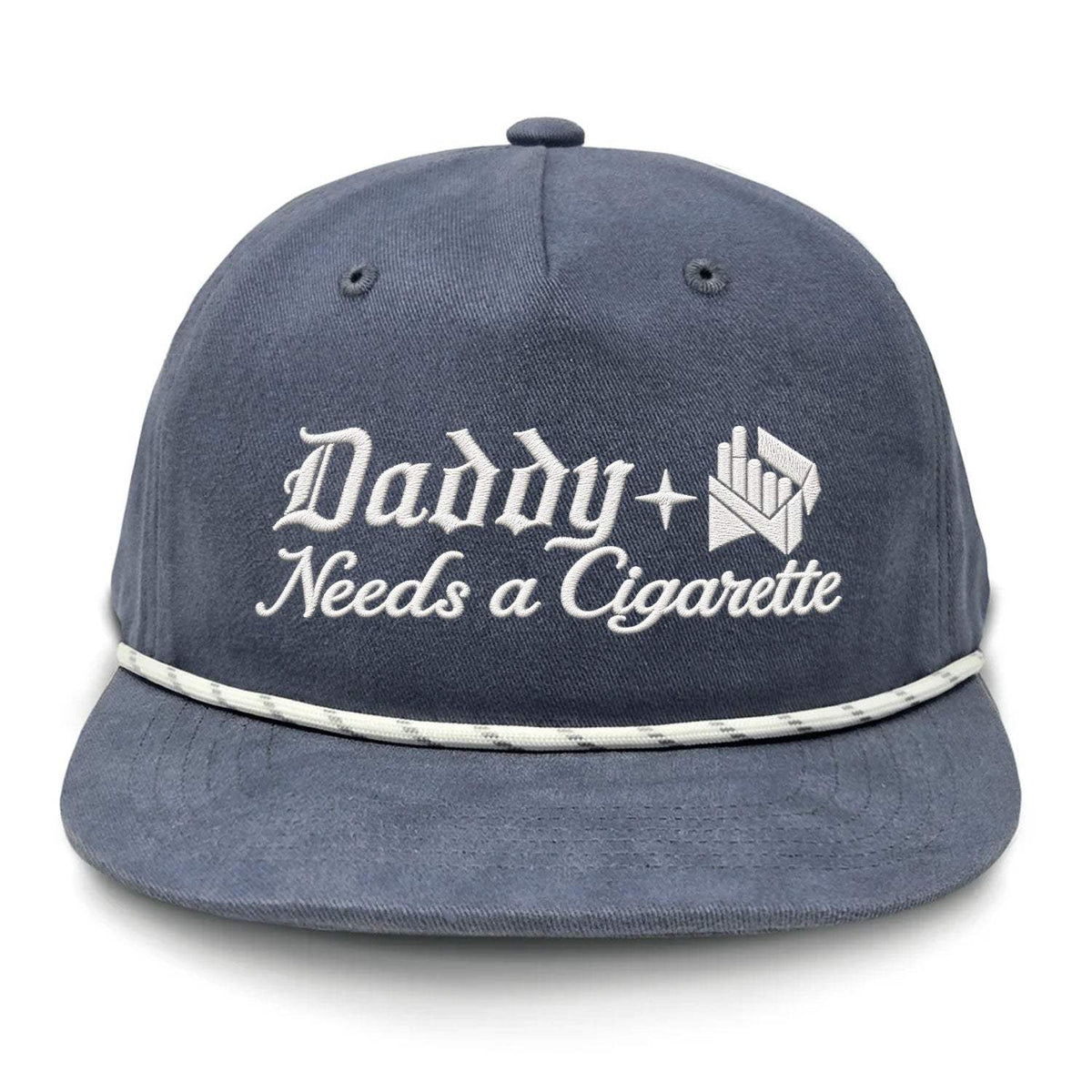 Daddy Needs A Cig Embroidered Flat Bill Hat - Vintage / Navy